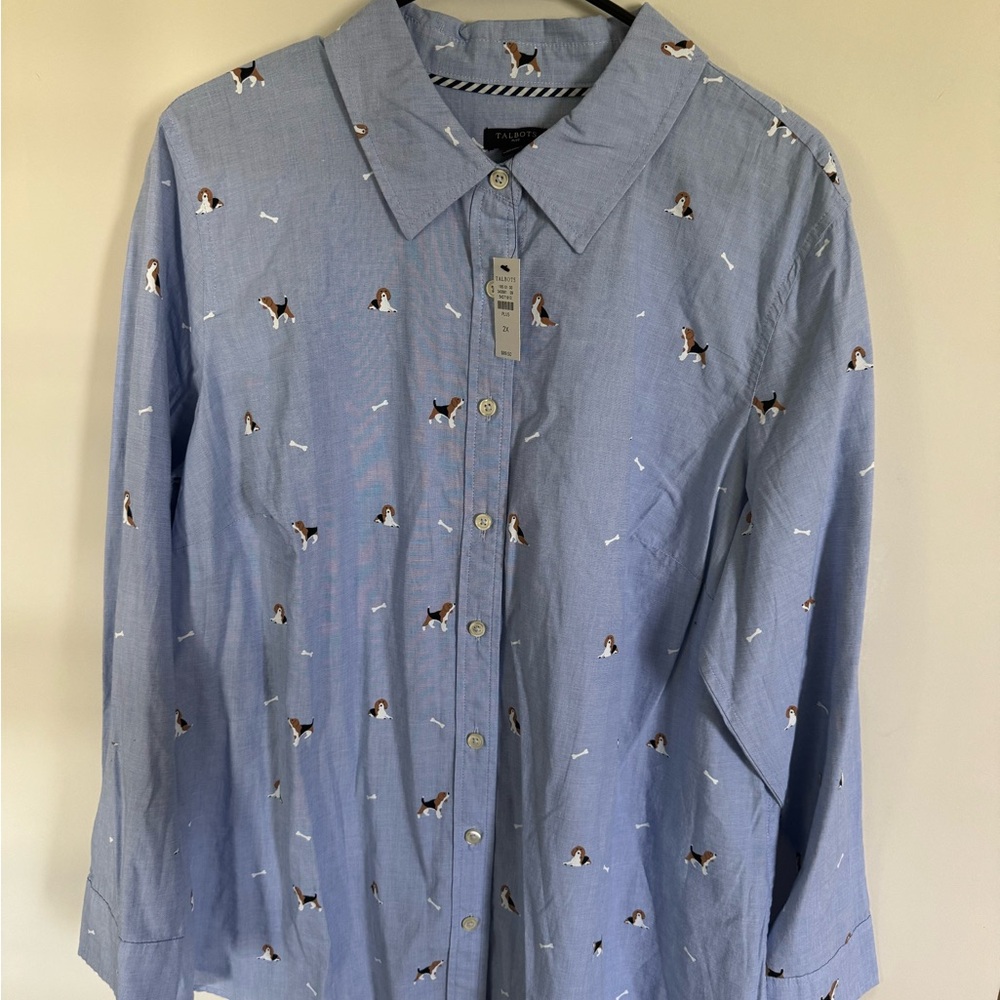 Talbots Light Blue Dog Beagle Print Shirt